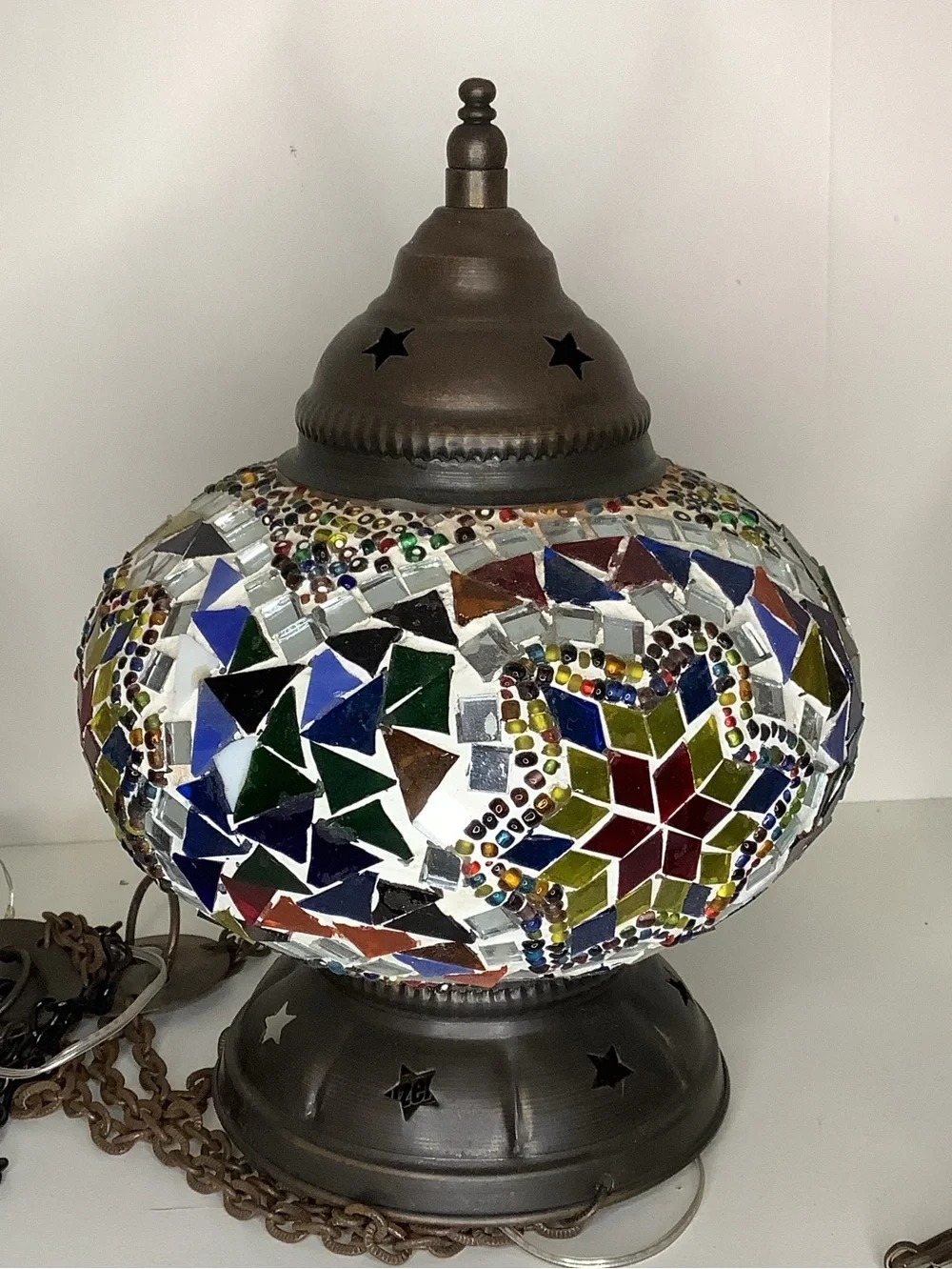 Set of 3 Turkish Moroccan Mosaic & Beaded Hanging Lantern Lamps